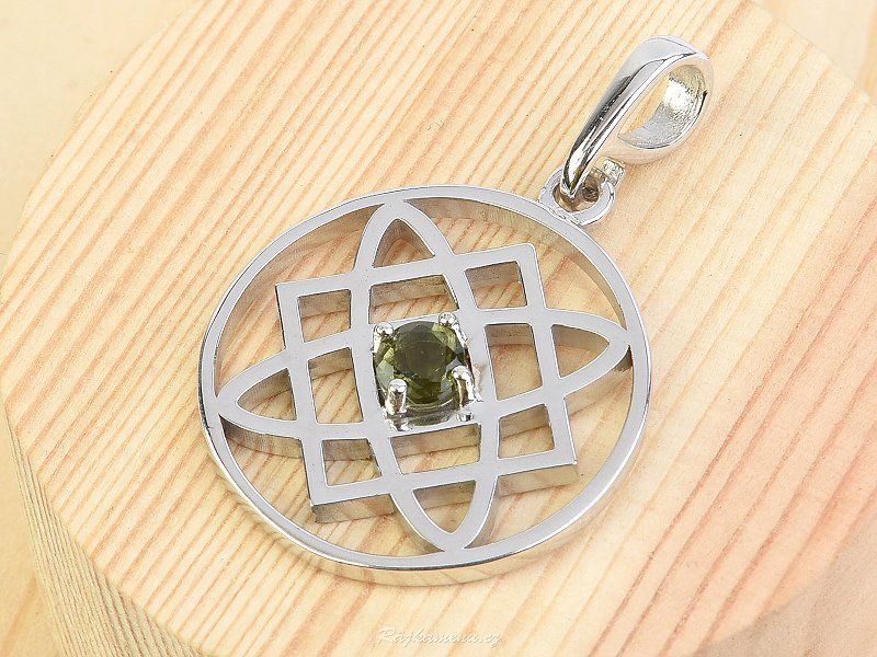 Pendant of Lada goddess with moldavite Ag 925/1000 Rh