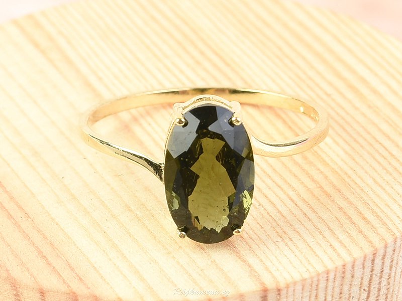 Ring vel.55 moldavite oval 11 x 7mm standard 14K gold Au 585/1000 1,68g