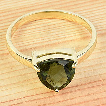Zlatý prsten vltavín checker brus Au 585/1000 14K