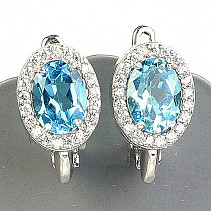 Oval earrings topaz sky blue and zircons Ag 925/1000 standar cut