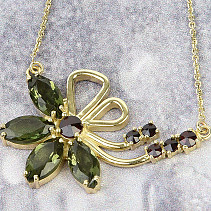 Vltavín a granát zlatý náhrdelník květina Au 585/1000 14K 48cm (8,07g)