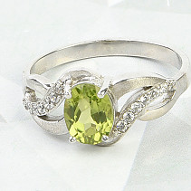 Oval ring of olivine and zircons Ag 925/1000 standard cut