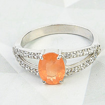 Prsten granát spessartin prsten + zirkony Ag 925/1000 standard brus