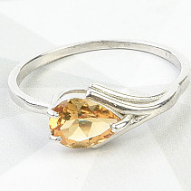 Broušený citrín prsten kapka 8x6mm Ag 925/1000+Rh