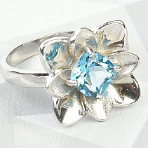 Modrý topas prsten květina Ag 925/1000