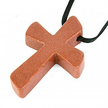 Cross pendant made of synthetic aventurine with leather