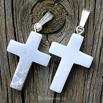 Křížek z chalcedonu přívěsek (stříbrný úchyt)