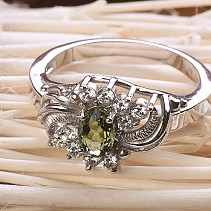 Elegantní vltavínový prsten se zirkony Ag 925/1000 + Rh