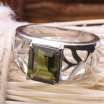 Velký prsten vltavín Ag 925/1000 + Rh