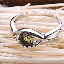 Ring with moldavite 6 mm in silver Ag 925/1000 Rh +
