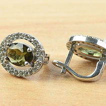 Earrings with moldavite and zircon oval cut standard 925/1000 Ag + Rh