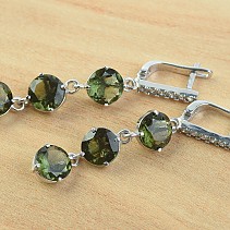 Earrings with zircon and moldavites trio Round 9 mm standard cut 925/1000 Ag + Rh