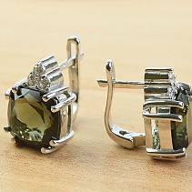 Earrings with moldavite and zircon standard cut 925/1000 Ag + Rh