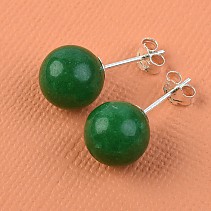 Ball earrings green mineral (dyed) 10 mm Ag puzeta