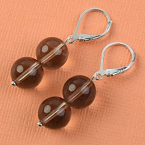 Earrings smoky quartz beads 10 mm silver hooks