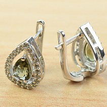 Luxury earring drops with moldavites 925/1000 Ag + Rh