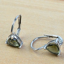 Earrings with moldavite trine 6 x 6 mm standard cut Ag 925/1000