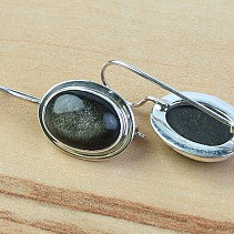 Silver earrings oval obsidian 18 x 13mm in silver