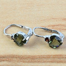 Earrings with moldavite and garnets heart 7 x 7 mm standard cut 925/1000 Ag Rh