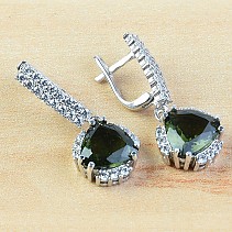 Padlocks earrings with moldavite and zircon standard 10x10mm cut 925/1000 Ag Rh