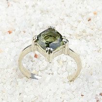 Diamond ring with moldavite 7 x 7 mm standard cut Ag 925/1000