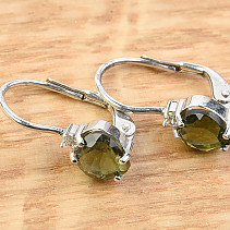 Earrings with moldavite and Zirconia Heart 6 x 6 mm standard cut 925/1000 Ag Rh
