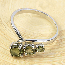 Prsten s vltavíny 3,4 a 5mm standard brus Ag 925/1000 Rh
