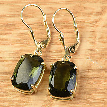 Gold earrings with moldavite standard rectangle cut 3.97 g Au 585/1000 14K