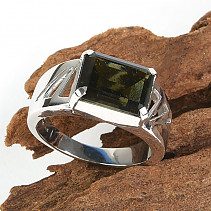 Prsten pánský silný s vltavínem 13 x 10mm Ag 925/1000 Rh