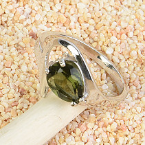 Prsten brošený vltavín slza 8 x 6mm standard Ag 925/1000 Rh