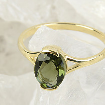 Ring moldavite oval 10 x 7mm Gold 14K size55 2.63g