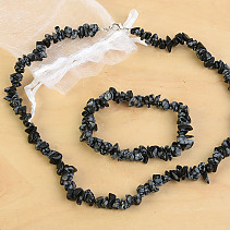 Dárková sada šperků obsidián vločkový náhrdelník 45cm, náramek