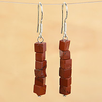 Earrings jaspis red cubes 5 x 5mm Ag hooks