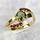 Moldavite and garnets gold ring size 56 Au 585/1000 14K 3.35g