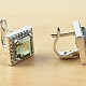 Square earrings with cubic zirconia moldavite and 8 x 8mm 925/1000 Ag + Rh