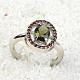 Ring with moldavite and garnets Oval 8 x 6 mm standard cut 925/1000 Ag + Rh
