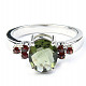 Ring with moldavite and oak garnets 10 x 8mm checker top Ag 925/1000 Rh