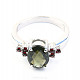 Ring with moldavite and oak garnets 10 x 8mm checker top Ag 925/1000 Rh