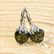 Earrings of moldavite and zircon hearts 7 x 7mm standard cut Ag 925/1000 Rh