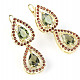 Earrings gold with moldavites and garnets two drops of standard abrasive Au 585/1000 8,82g