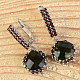 Pendant earrings with moldavite and garnets checker top Ag 925/1000 Rh