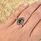 Ring with moldavite and tear garnets 12 x 6mm standard cut Ag 925/1000 Rh