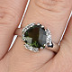 Ring with molded moldavite and zircons triangle 10 x 10mm checker top Ag 925/1000 Rh