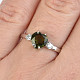 Ring of molded heart of moldavite and zircons 7 x 7mm standard Ag 925/1000 Rh