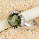 Ring with molded moldavite and zircons triangle 10 x 10mm checker top Ag 925/1000 Rh