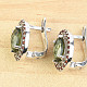 Earrings of moldavite and garnets 8 x 6mm cut Ag 925/1000 Rh