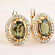 Moldavite and zircons earrings oval 8 x 6mm 14K gold Au 585/1000 5,86g
