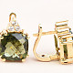 Luxury earrings with moldavite and zircons checker top brush 14K gold Au 585/1000 7,49g