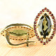 Luxury earrings moldavite and gold garnets Au 585/1000 14K 6,24g